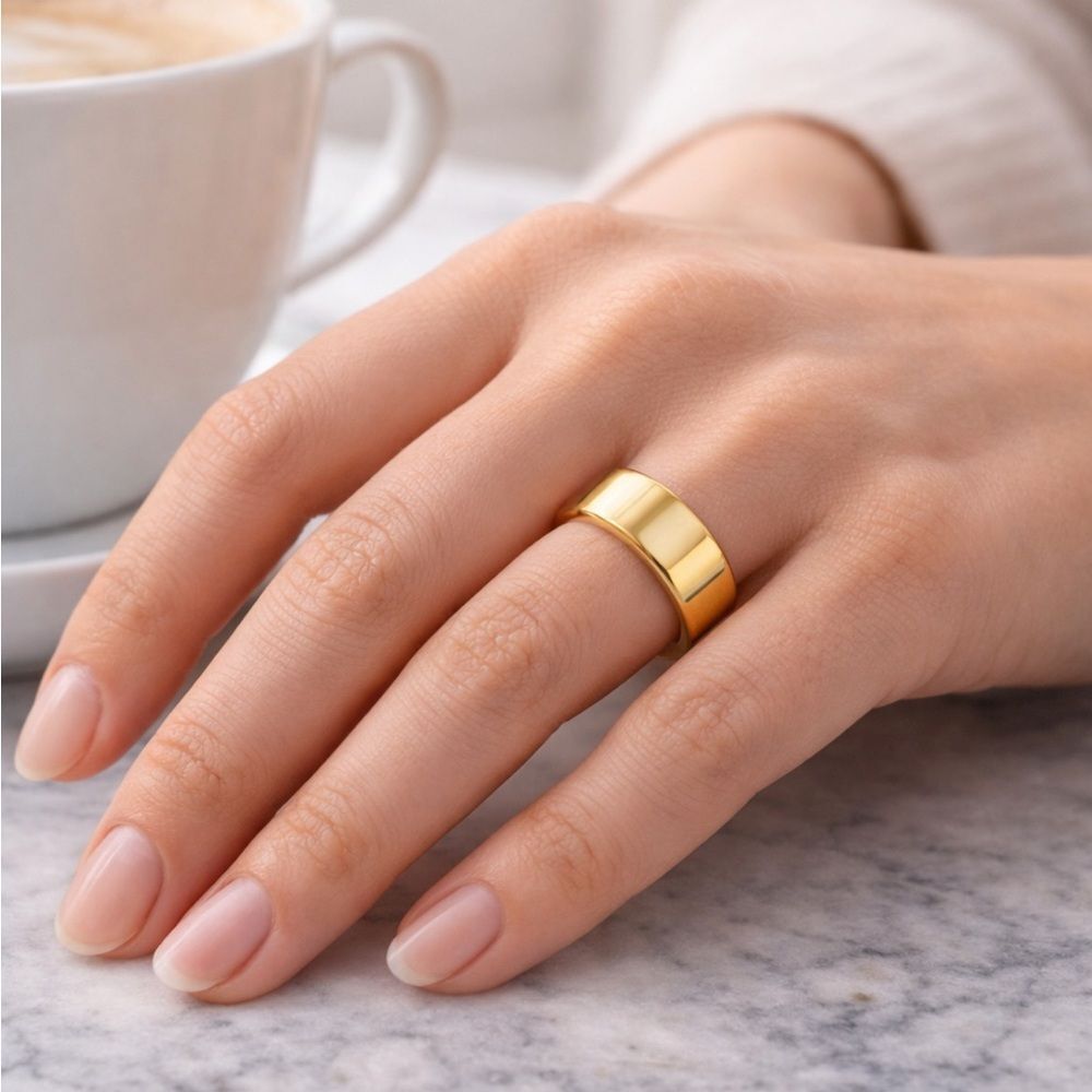 14K Gold 10mm Chunky Domed Band Ring Wide Gold Filled Unisex Comfort Statement - Picture 3 of 8